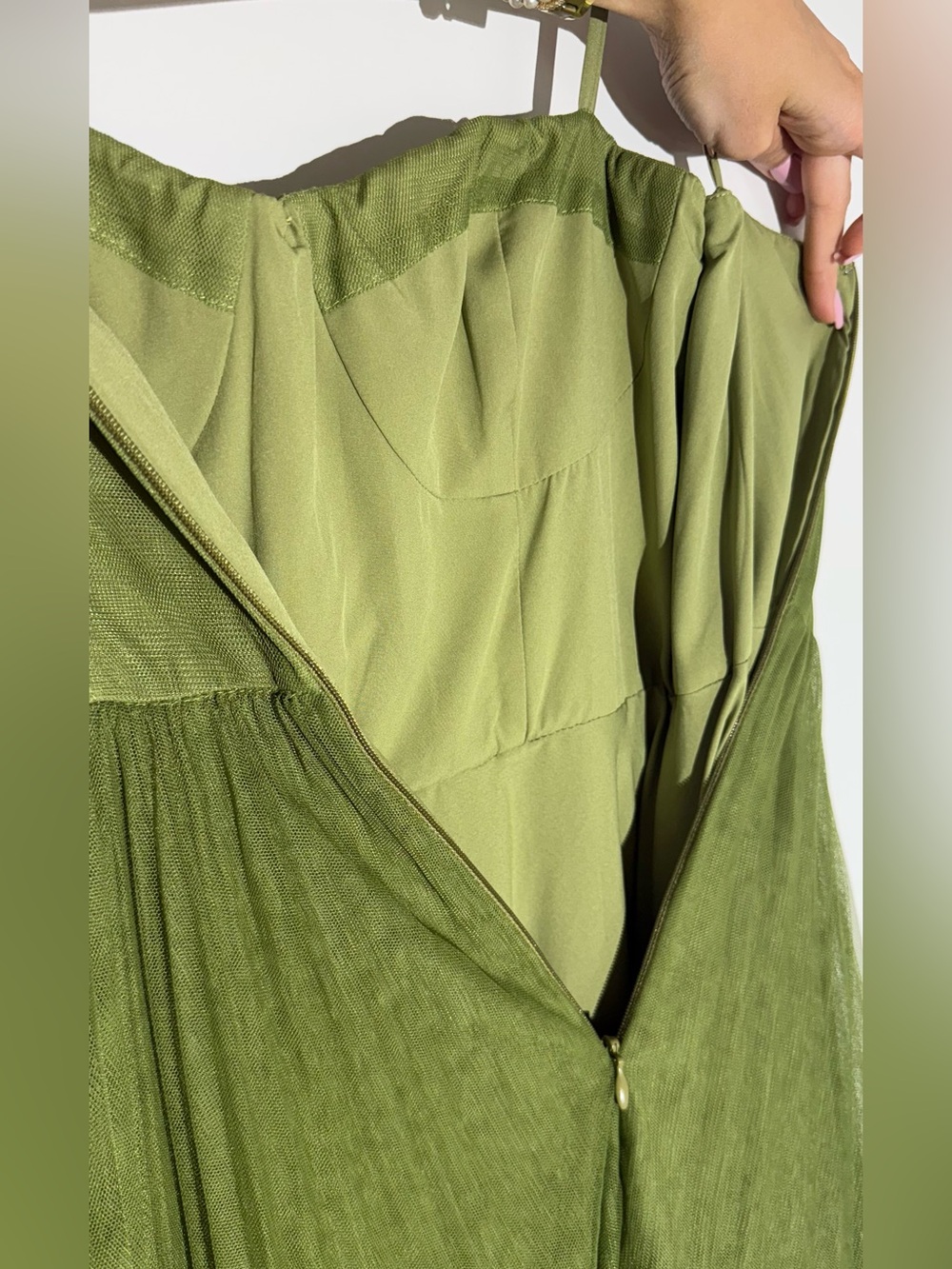 Hutch Anthropologie Olive Green Amara Corset Pleated Tulle Fit Flare Midi Dress - Picture 11 of 16